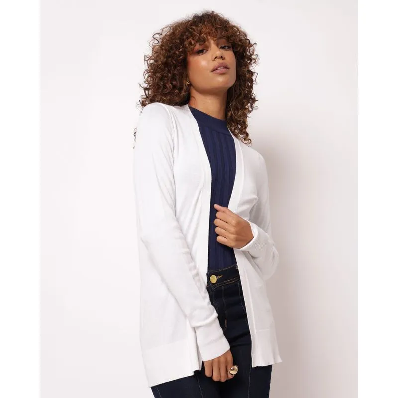 Cardigan Feminino Tricô Liso Branco P