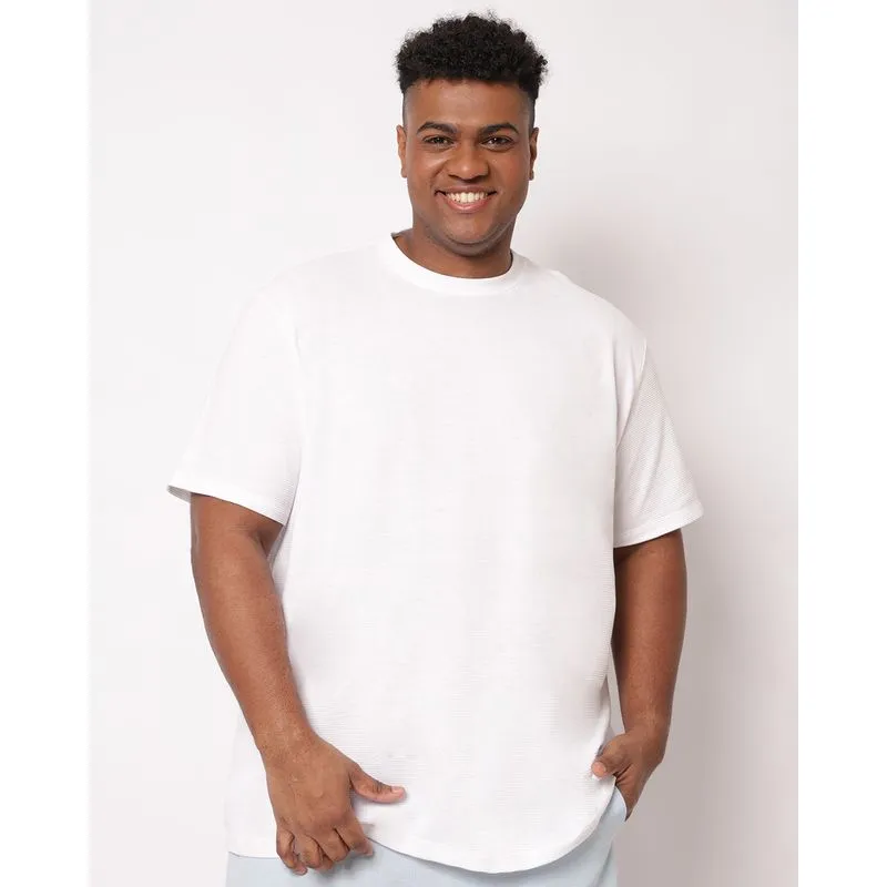 Camiseta Plus Size Masculina Texturizada Manga Curta Branca G1