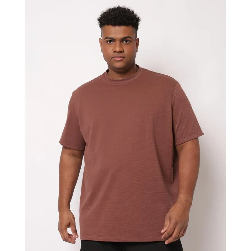 Camiseta Plus Size Masculina Texturizada Manga Curta Marrom G3