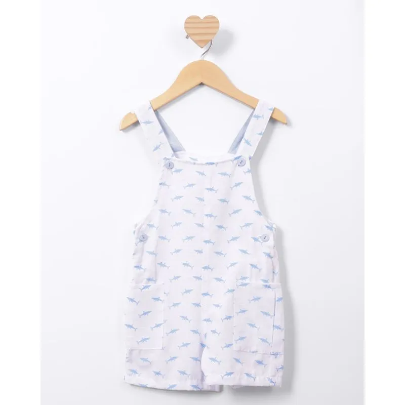 Jardineira Bebê Estampado de Tubarões com Bolsos Branco 2
