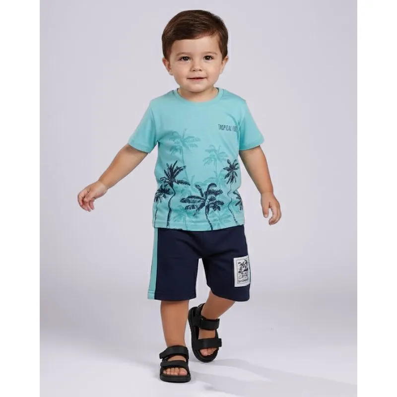 Conjunto Bebê Algodão Manga Curta Estampa Tropical Verde 2