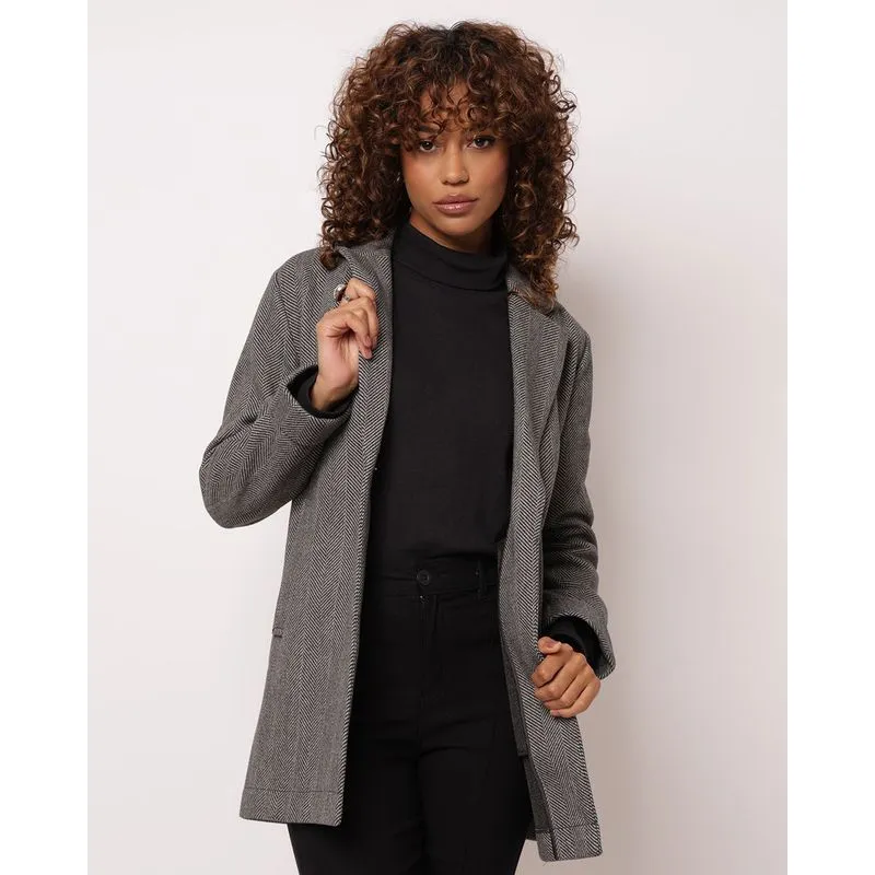 Casaco Feminino Alongado Estampado Cinza P
