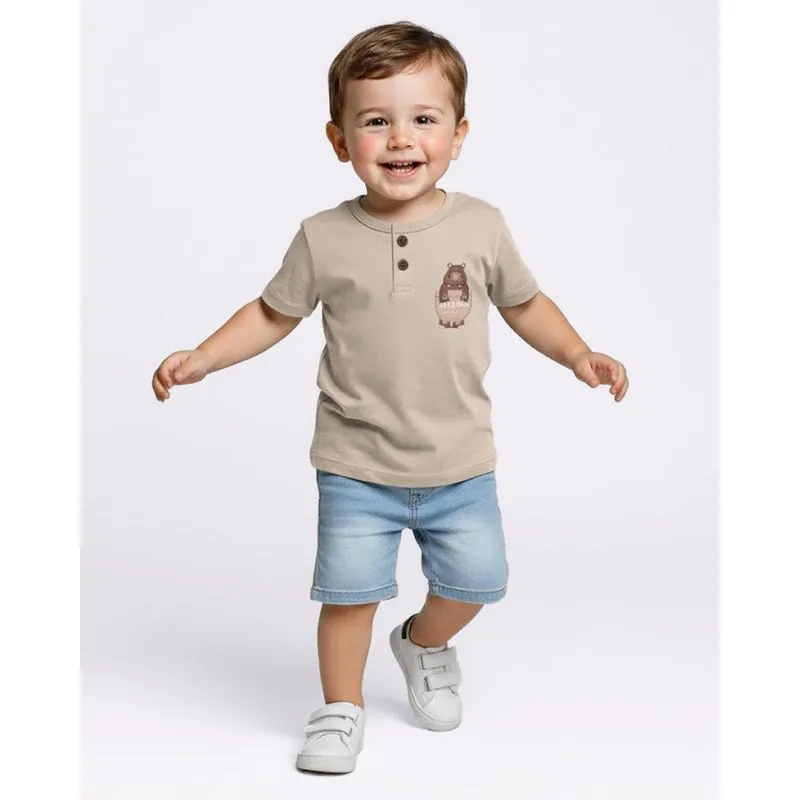 Camiseta Bebê Algodão Estampa Hipopótamo Bege 2