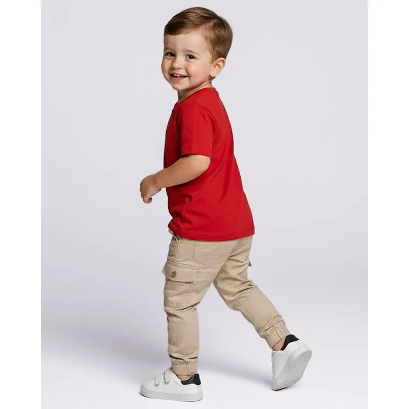 Calça Sarja Bebê Jogger com Bolsos Cargo Cós Elastico Bege 3
