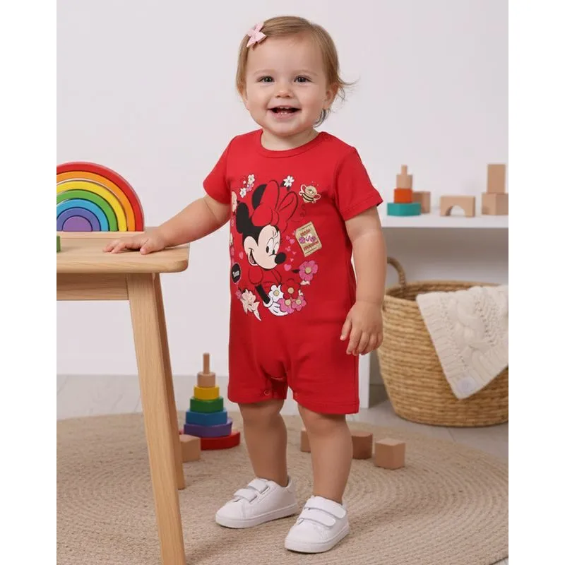 Macaquinho Bebê Curto Algodão Disney Minnie Vermelho G