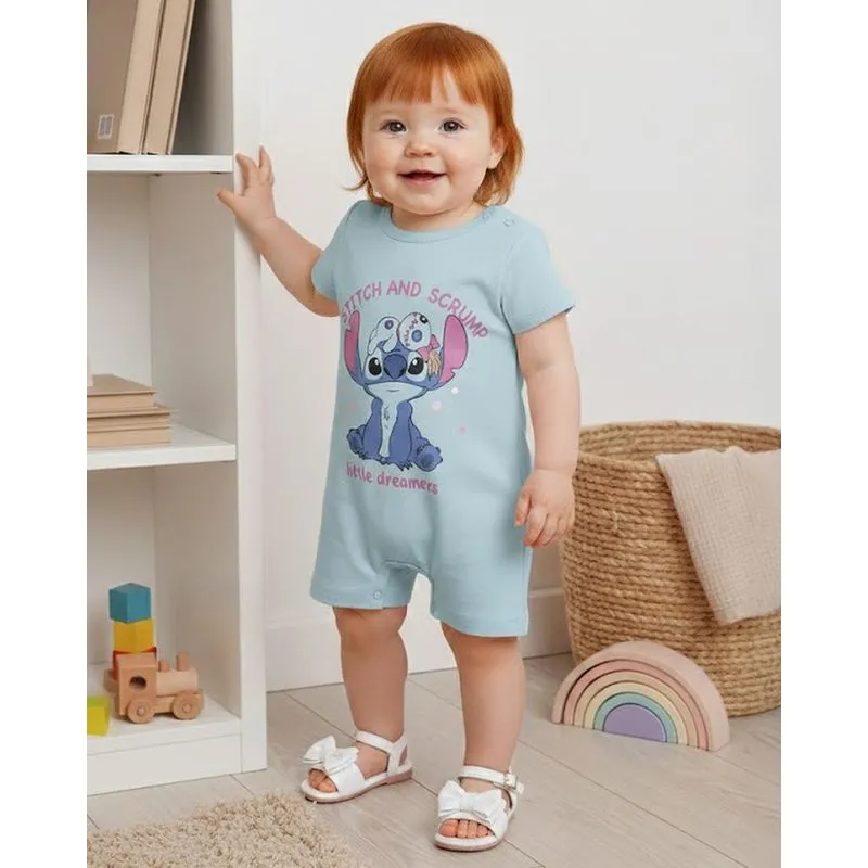 Macaquinho Bebê Algodão Disney Estampa Stitch Azul P