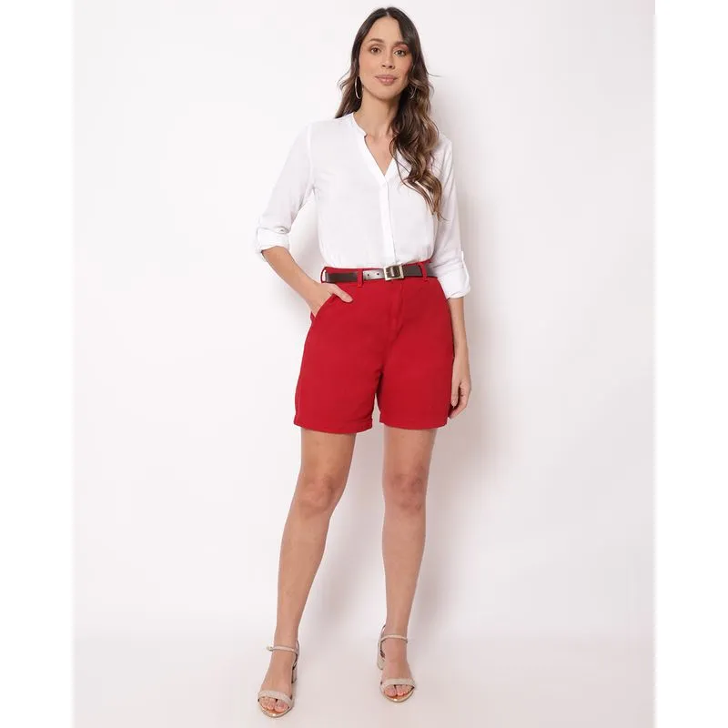 Bermuda Sarja Feminina Donatta com Bolso Faca Vermelho 48