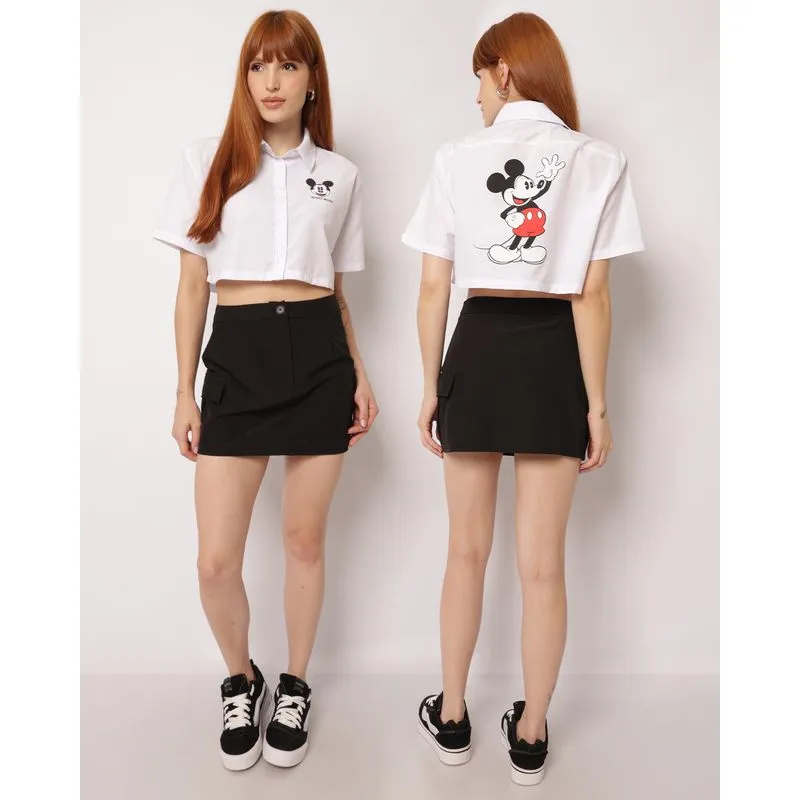 Camisa Cropped Feminina Disney Mickey Manga Curta Branca M