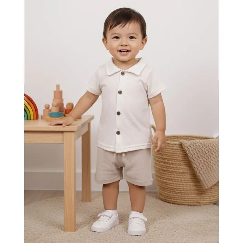 Conjunto Bebê Curto Algodão Texturizado Off White M