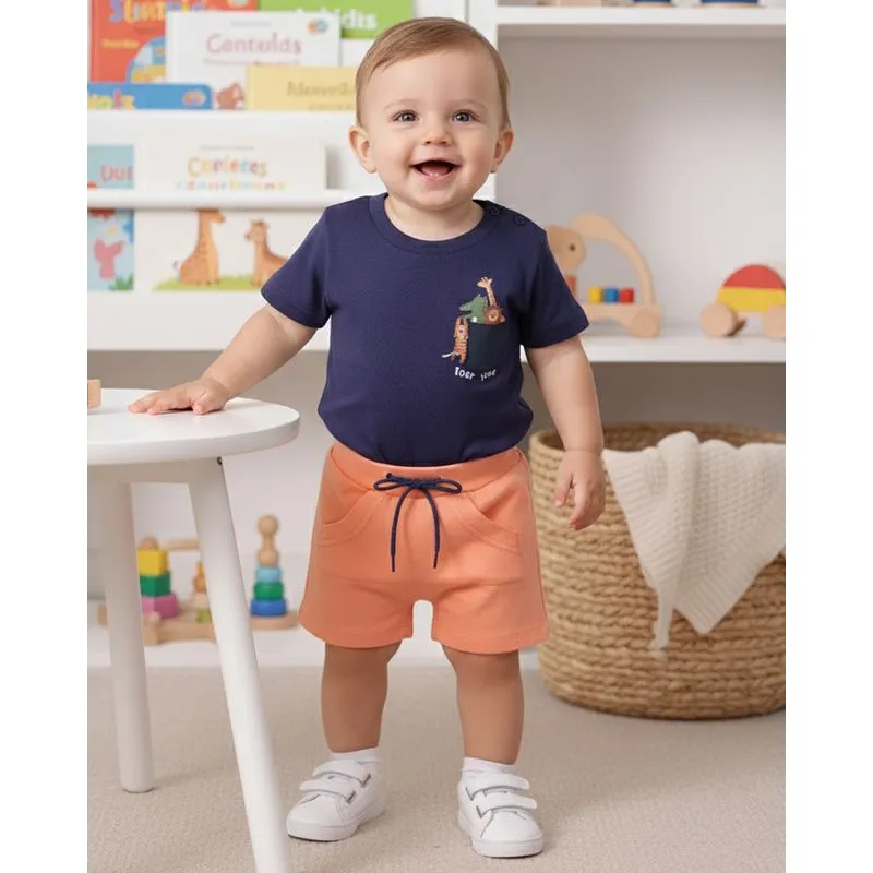 Conjunto Bebê Curto com Estampa Interativa Marinho G