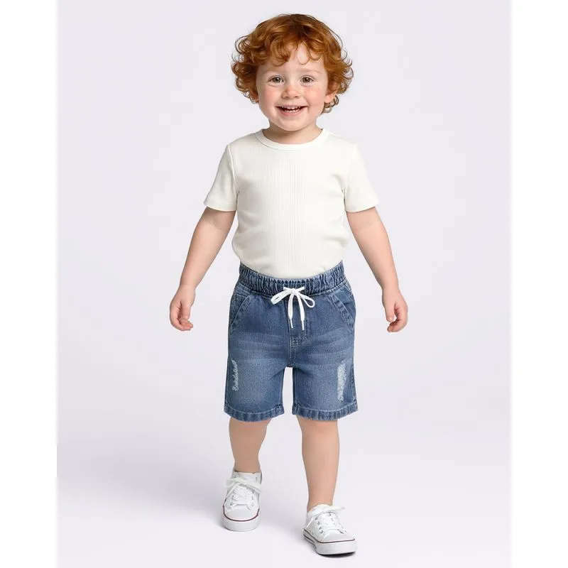 Bermuda Jeans Bebê com Bolsos Puídos Azul 3