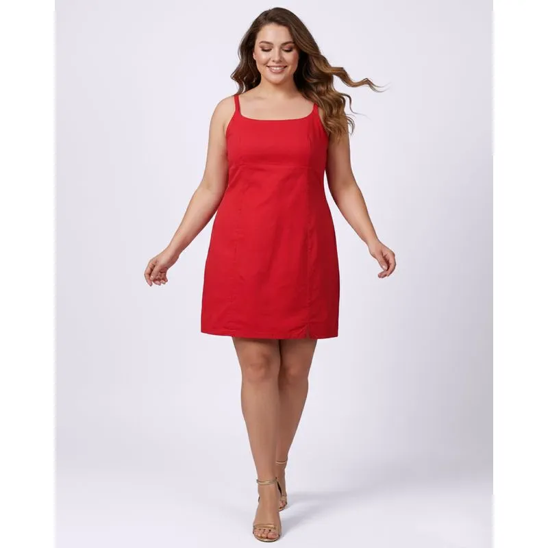 Vestido Sarja Plus Size Curto com Zíper nas Costas Vermelho G2