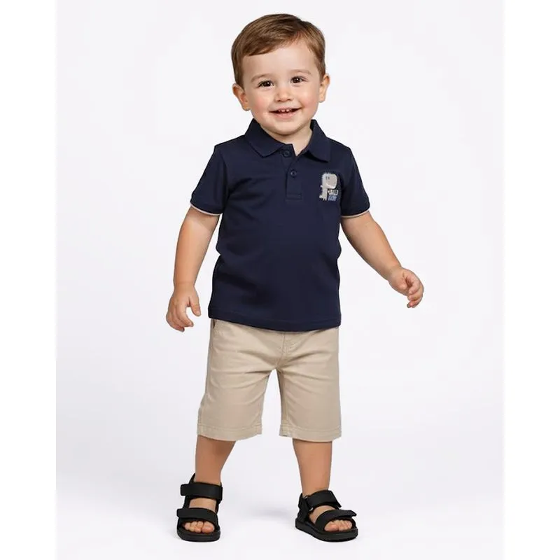 Camisa Polo Algodão com Estampa Dinossauro Manga Curta Marinho 3