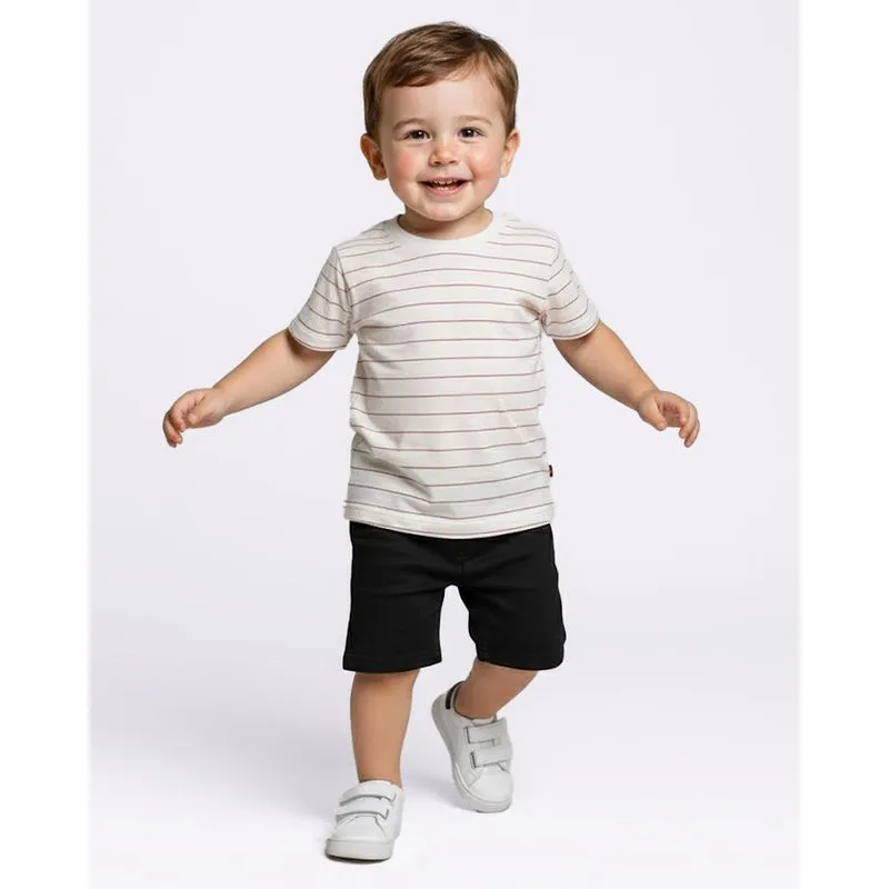Camiseta Bebê Estampada Listrada Manga Curta Bege 3
