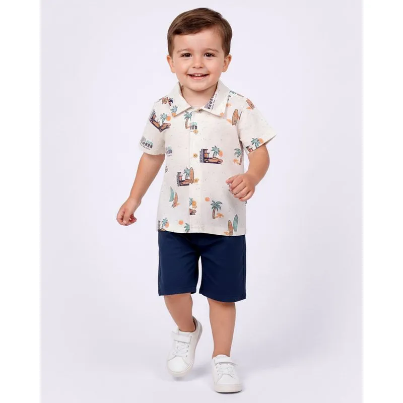 Camisa Bebê Estampa Tropical Manga Curta Off White 3