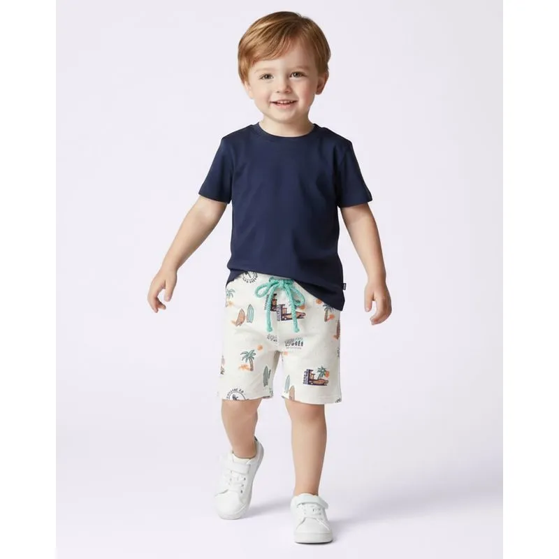 Bermuda Bebê Reta Moletinho Estampa Coqueiro Off White 3