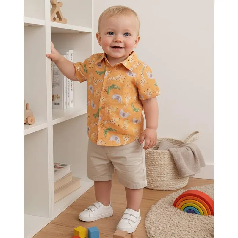 Camisa Bebê Algodão Estampada Safari Mostarda G