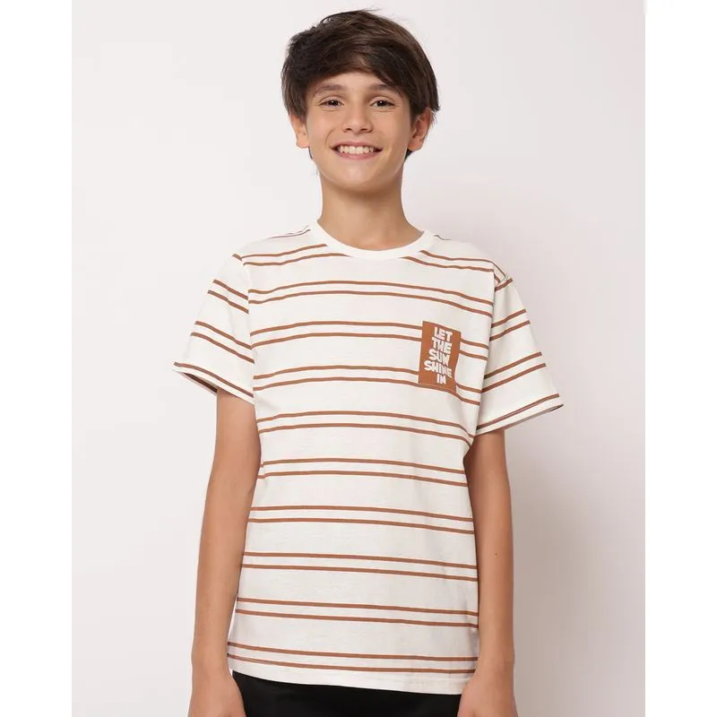 Camiseta Juvenil Algodão Listrada Manga Curta Off White 16