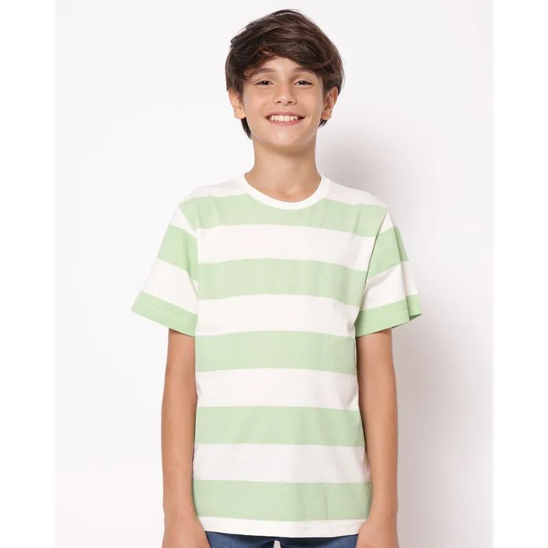 Camiseta Juvenil Algodão Listrada Manga Curta Verde 4