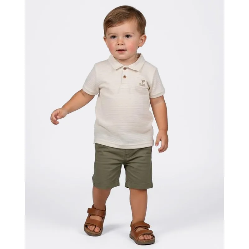 Camisa Polo Bebê Algodão Texturizado com Bordado Coqueiro Bege 2