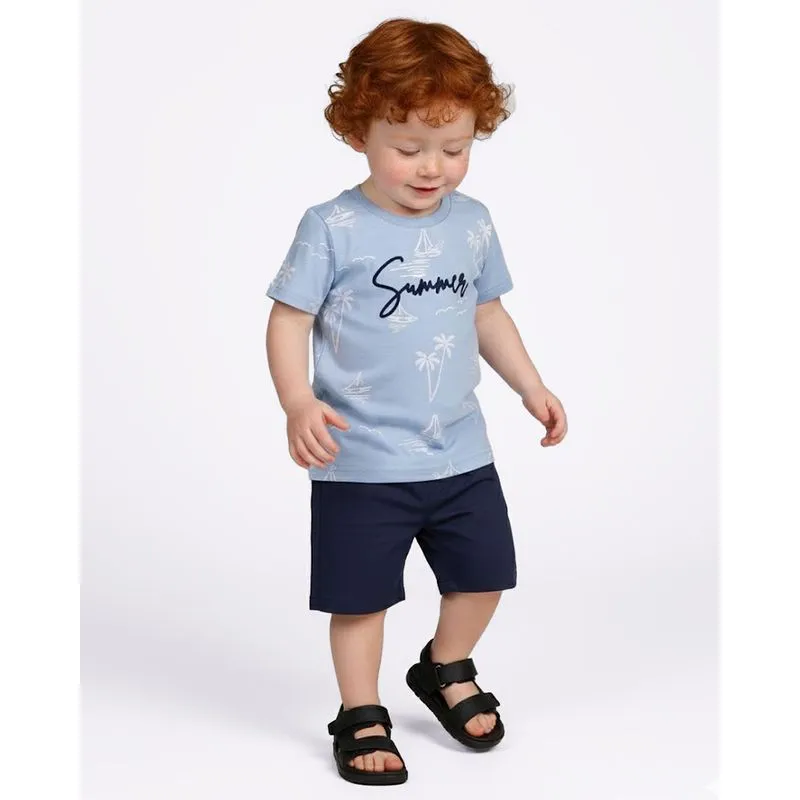Camiseta Bebê Manga Curta Algodão Estampada Tropical Azul 1