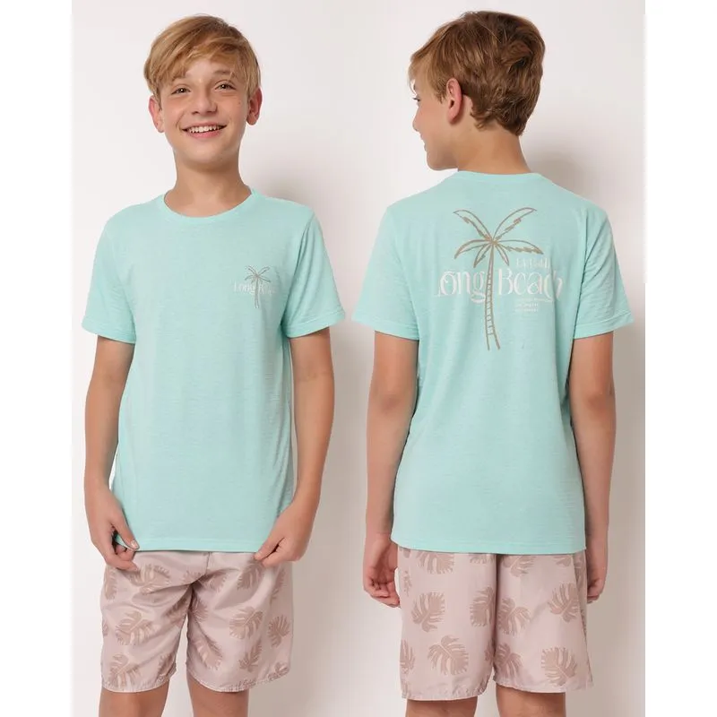 Camiseta Juvenil Manga Curta Estampa Tropical Verde 10