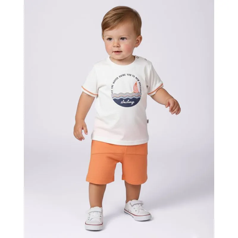 Conjunto Bebê Curto Algodão com Estampa de Barco Texturizada Off White 3
