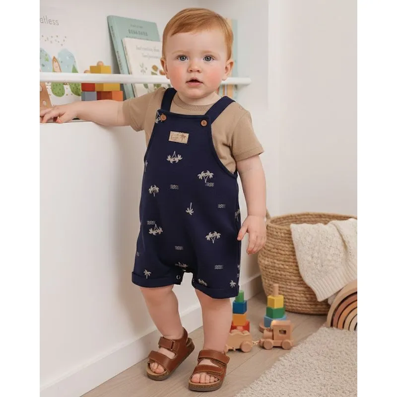 Conjunto Jardineira Bebê Estampado Tropical Manga Curta Marinho G