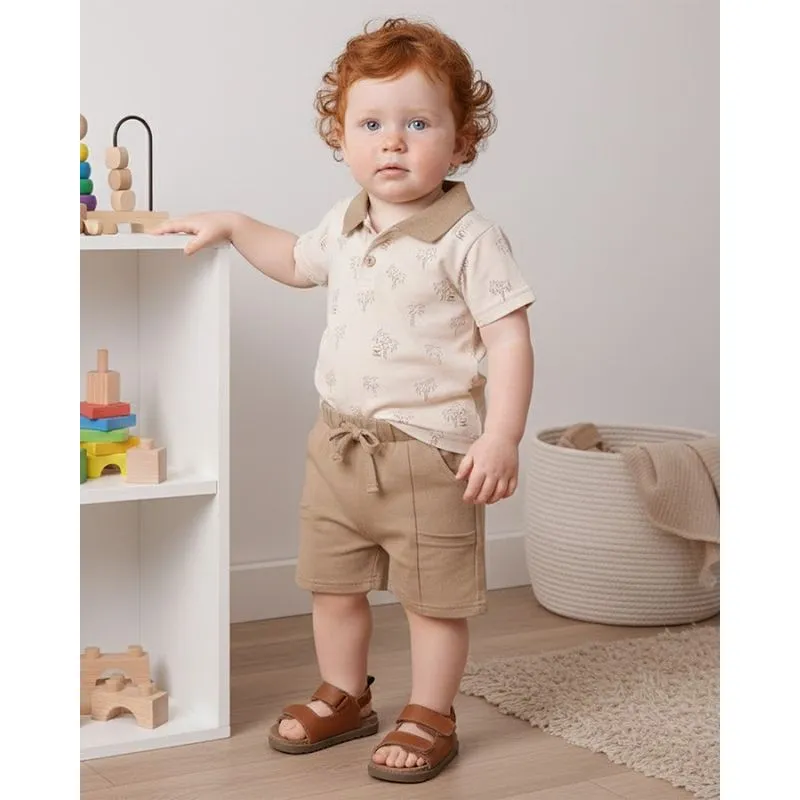 Conjunto Bebê Algodão Estampa Tropical Bege P