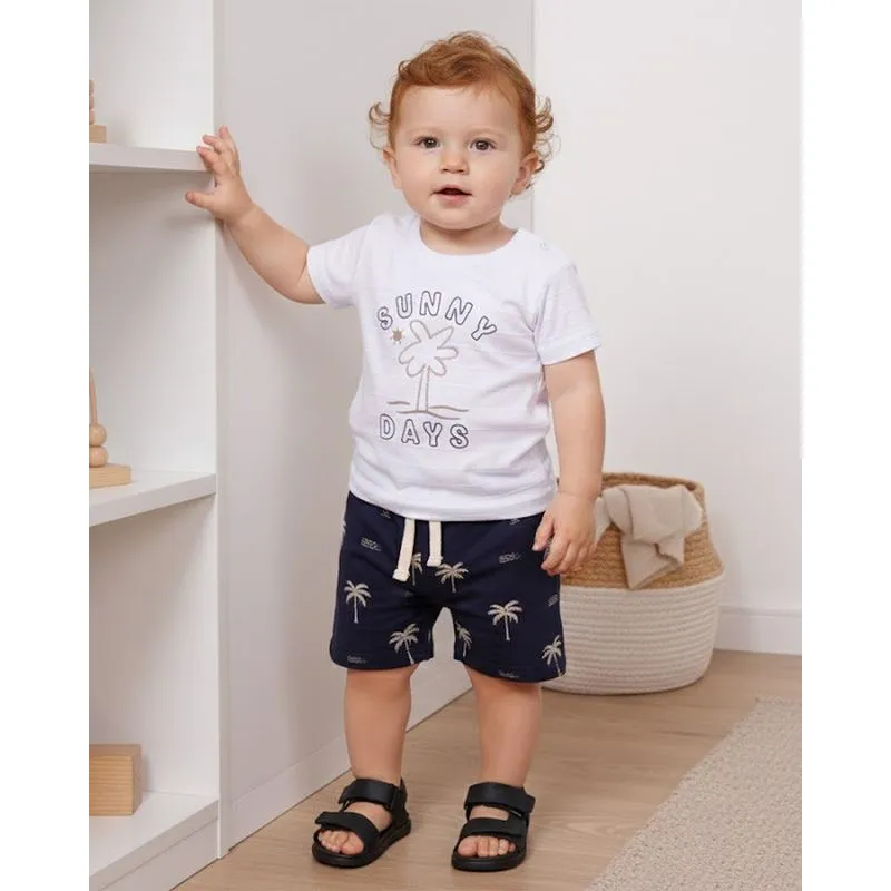 Conjunto Bebê Curto Algodão Texturizado Estampa Tropical Branco P