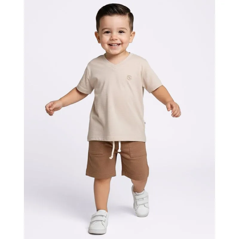 Conjunto Bebê Curto Moletinho Texturizado Bege 2