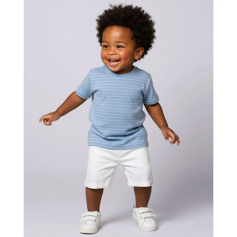 Camiseta Bebê Algodão Texturizada Listrada Manga Curta Azul 3