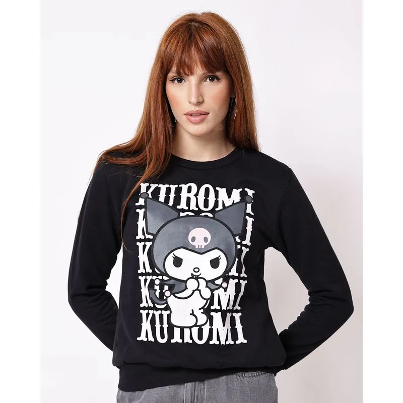 Blusão Moletom Feminino Kuromi Preta G