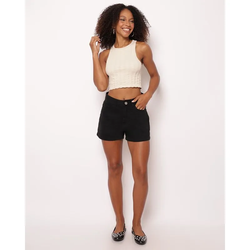 Short Sarja Feminino Mom com Bolsos Preto 38
