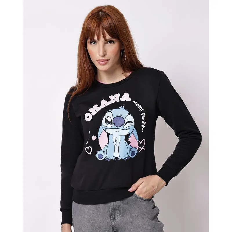 Blusão Moletom Feminino Disney Stitch Preta P