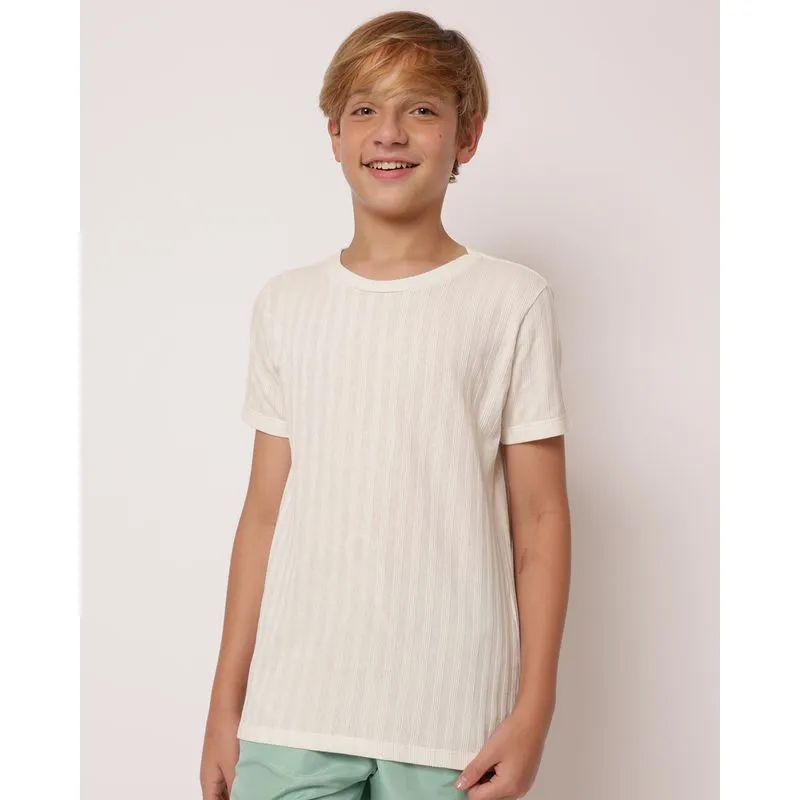 Camiseta Juvenil Algodão Texturizado Manga Curta Off White 14