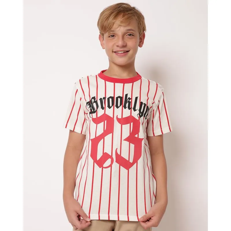 Camiseta Juvenil Algodão Listrada Brooklyn Off White 10