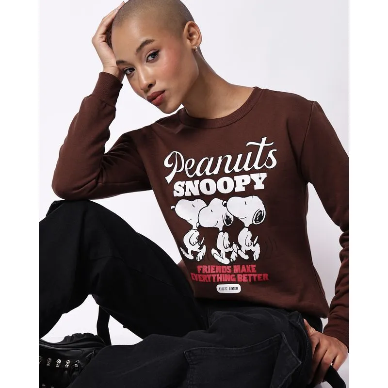 Blusão Moletom Feminino Snoopy Marrom P