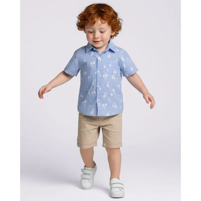 Camisa Bebê Viscose Estampada Tropical com Bolso Azul 3