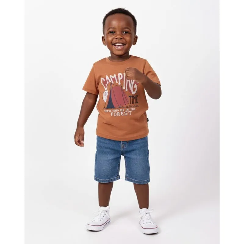 Camiseta Bebê Algodão com Estampa Urso Manga Curta Marrom 3