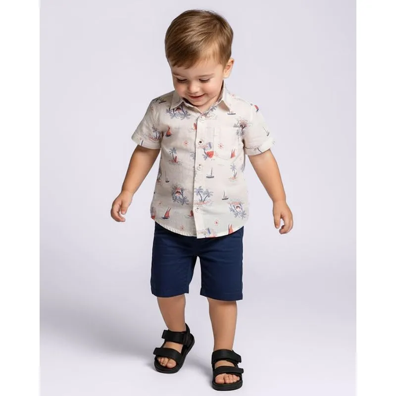 Camisa Bebê Viscose Estampada Tropical com Bolso Off White 3