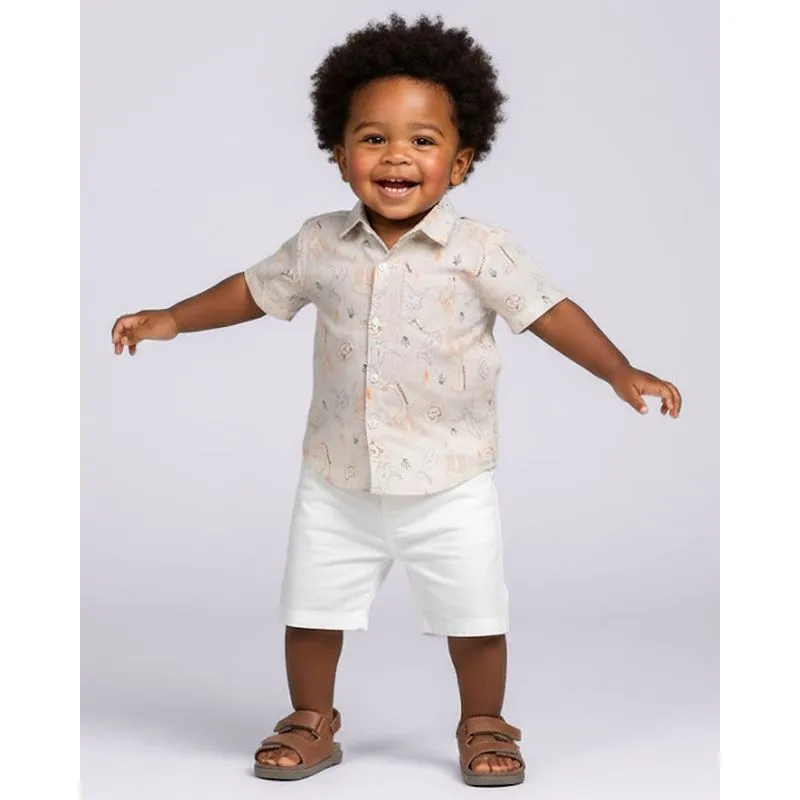 Camisa Bebê Viscose Estampada Safari Bolso Único Frontal Off White 4