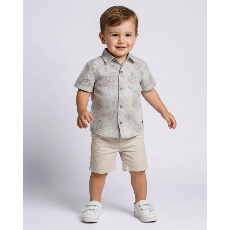 Camisa Bebê Viscose Estampada Leões Manga Curta Verde 1