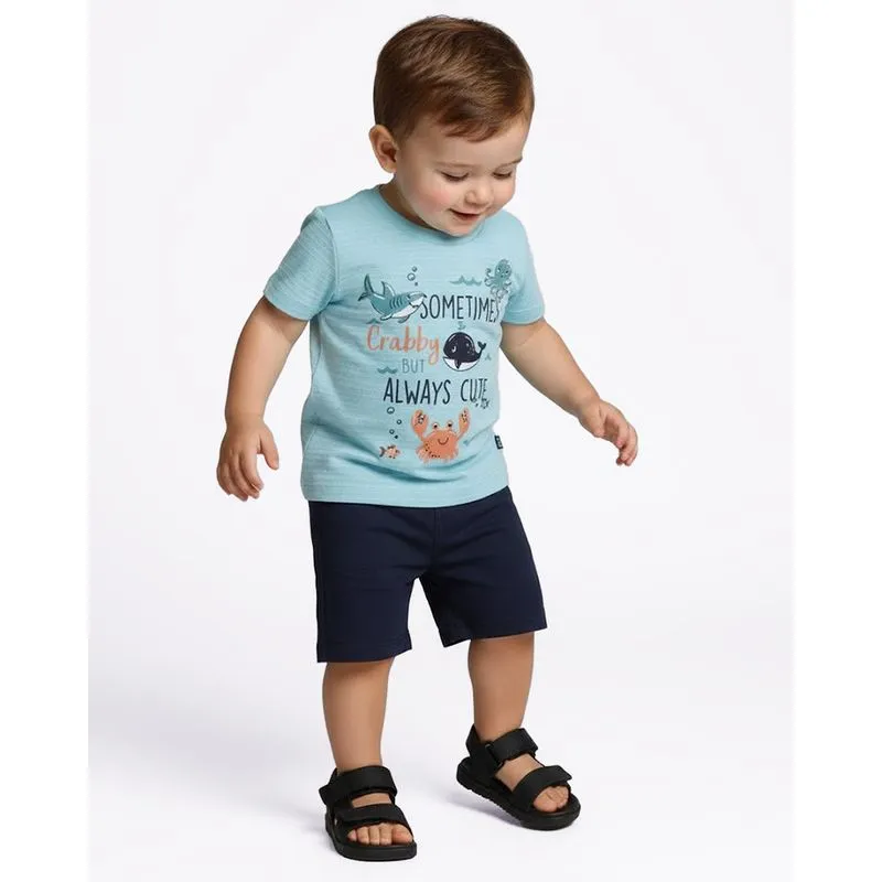 Camiseta Bebê Algodão Texturizado Fundo do Mar Azul 4