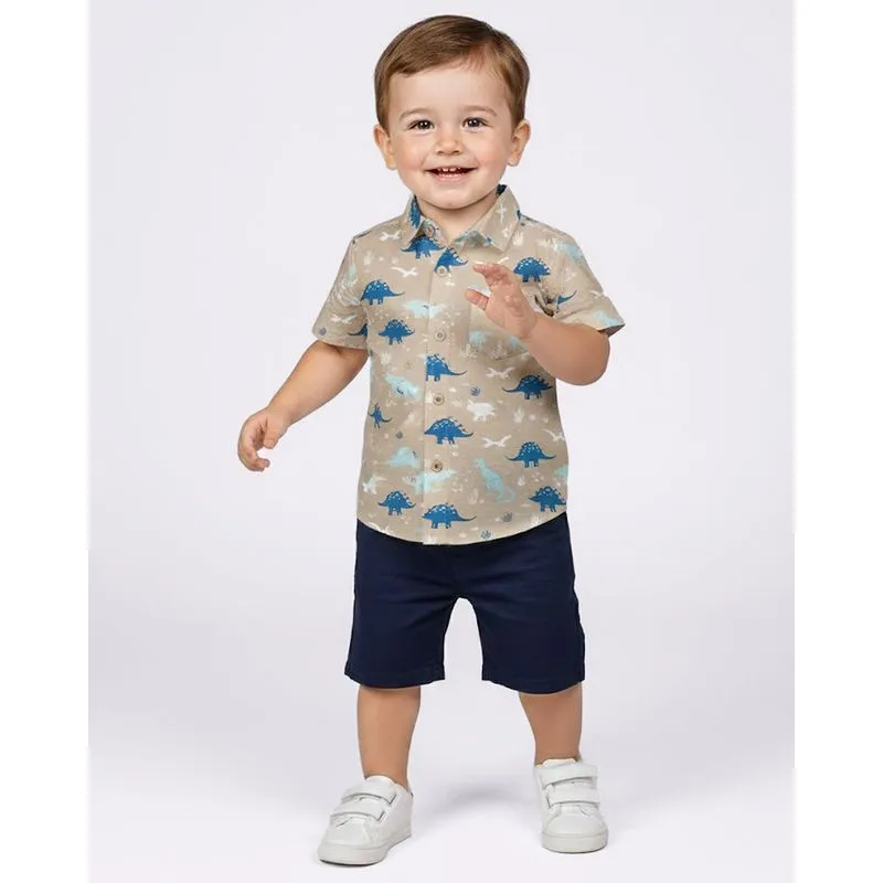 Camisa Bebê Viscose Estampa Dinossauros Bege 2