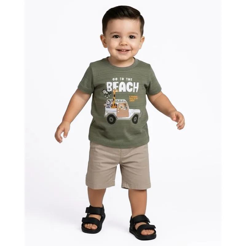 Camiseta Bebê Algodão Estampa Interativa Animais Verde 4