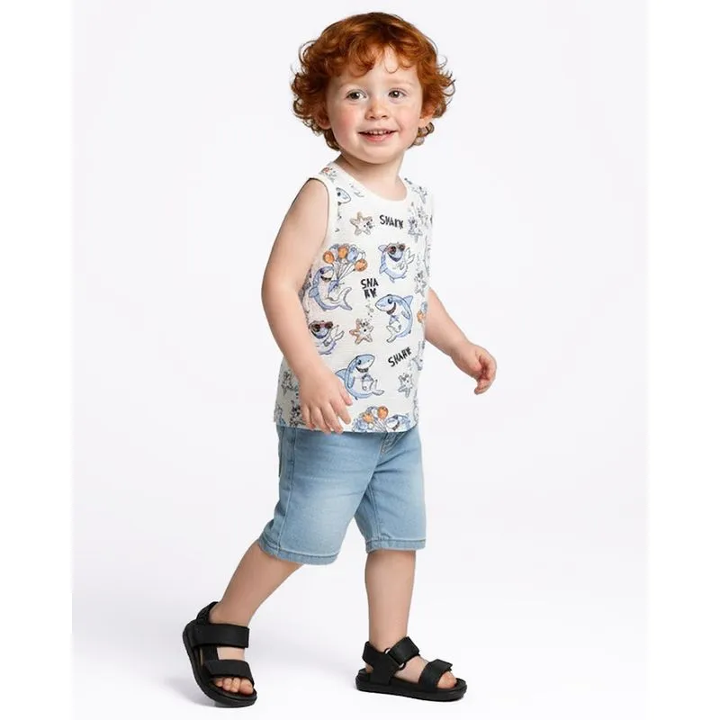 Regata Bebê Texturizada Estampada Tubarões Off White 1