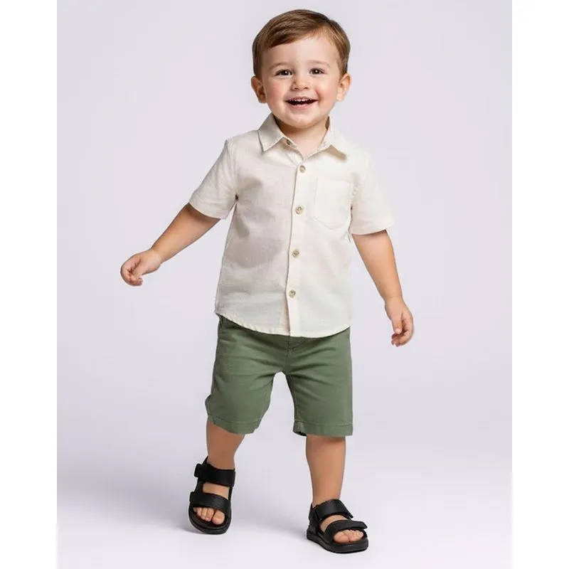 Camisa Bebê Algodão com Linho Manga Curta Off White 2