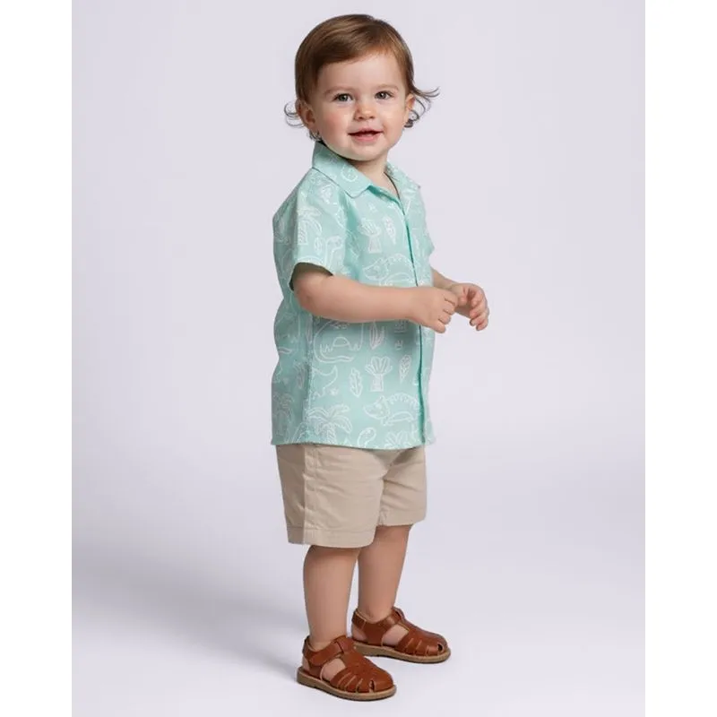 Camisa Bebê Algodão Estampada Dinossauros Manga Curta Verde 2