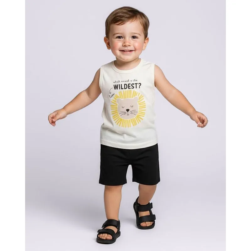 Regata Bebê Algodão Texturizada com Estampa Leão Off White 2